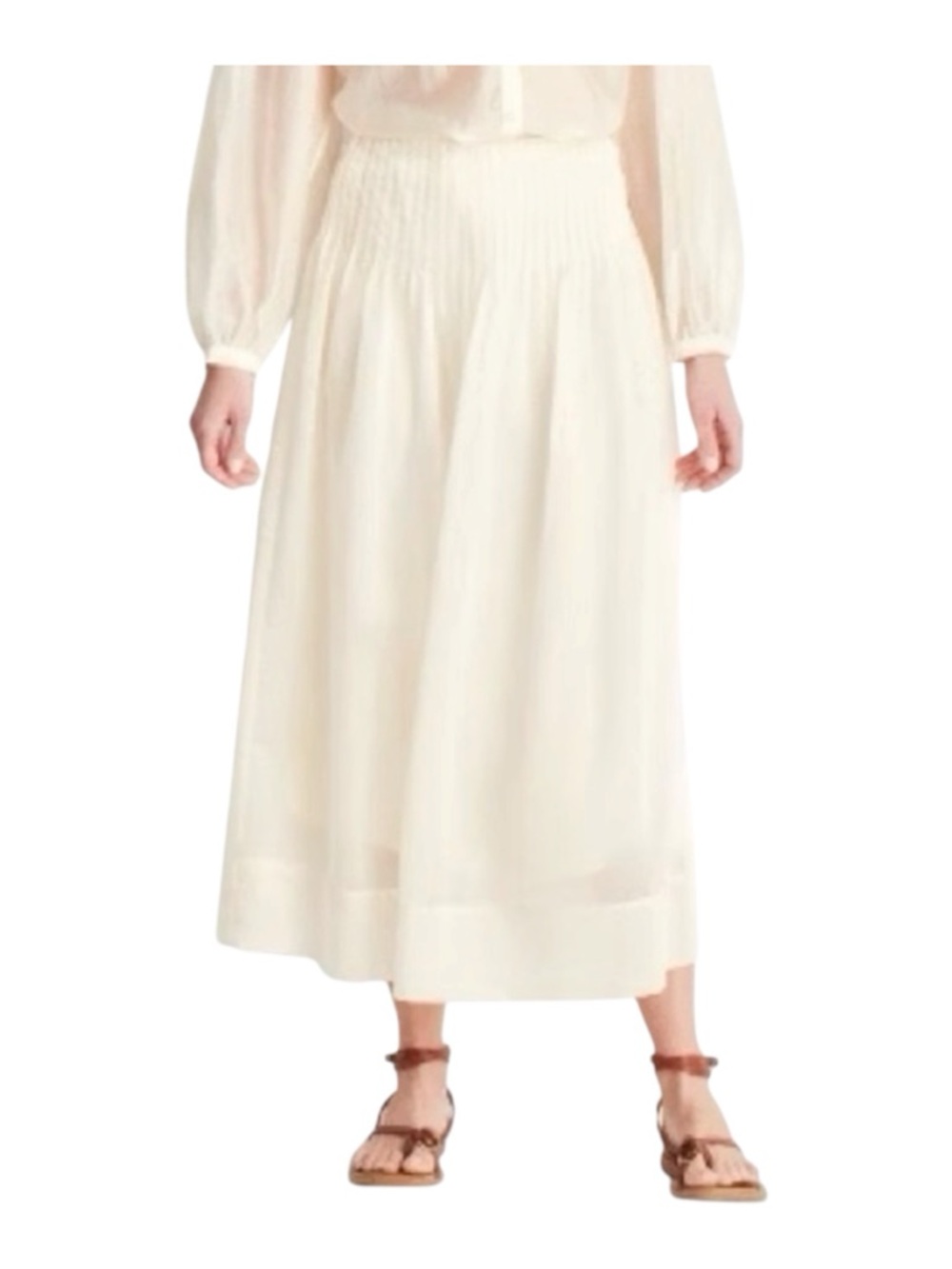 Future Collective Cream Midi Skirt NWT Flowy Elastic Waist Lyocell